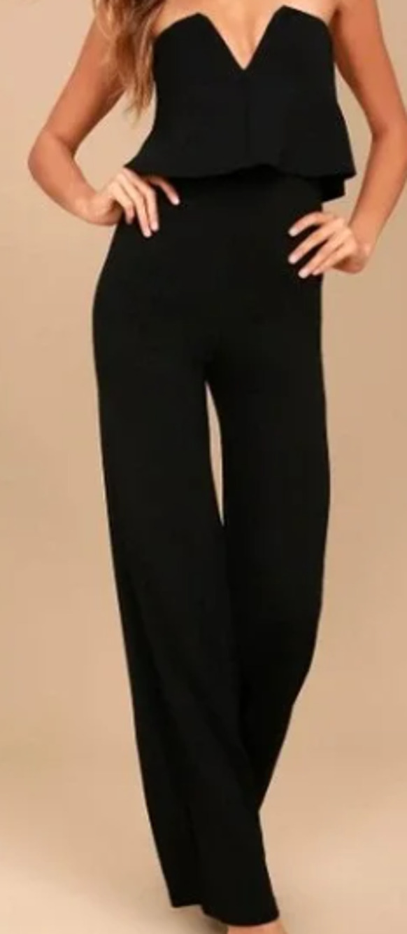 LULU'S XS Power of Love Black Strapless Straight Leg Jumpsuit NEW 0b13